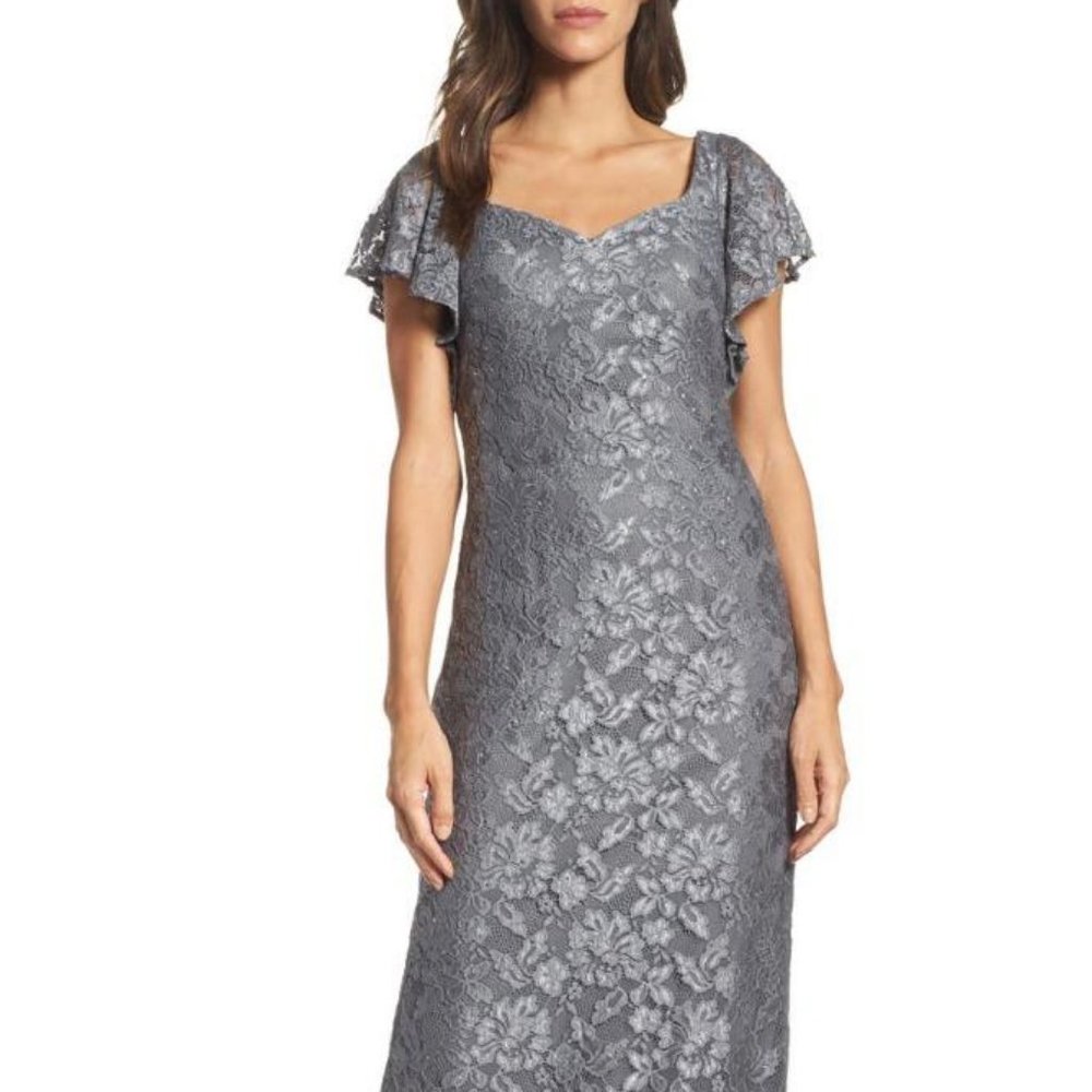La Femme Flutter Sleeve Lace Column Gown - Sz 4